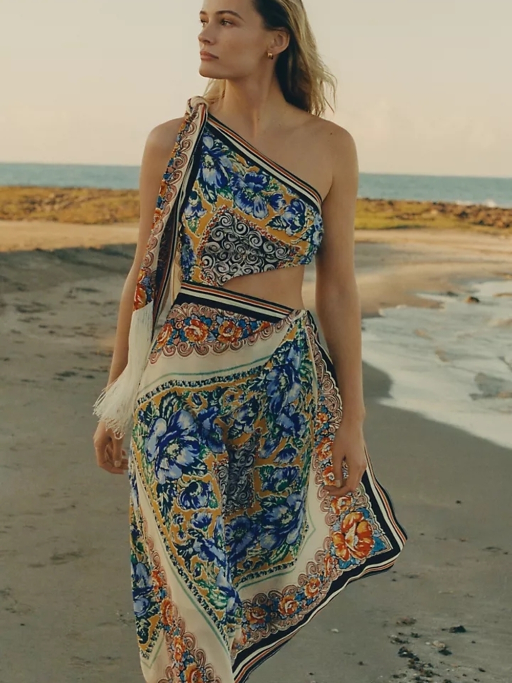 Anthropologie One Shoulder Silk Midi Dress